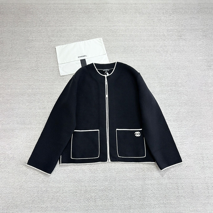 9A+ quality chanel contrast trim textured knit cardigan jacket